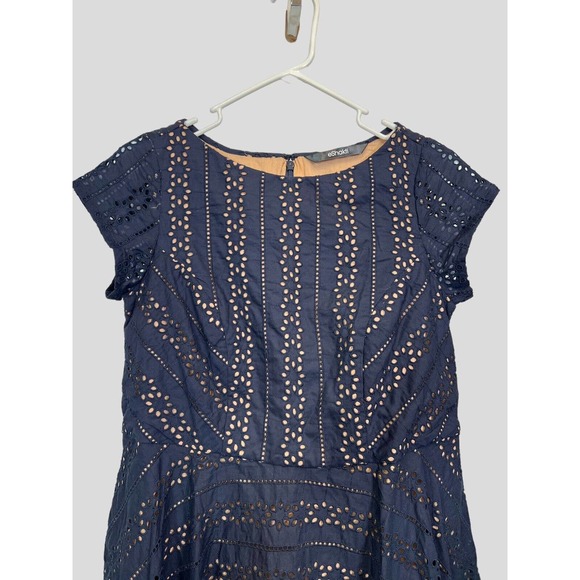 eShakti Navy Blue Eyelet Dress Short Sleeve Fit& Flare Cocktail READ DESCRIPTION - Picture 6 of 14